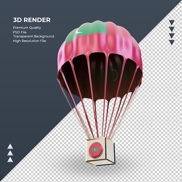 PSD 3d parachute maldiven vlag rendering juiste weergave