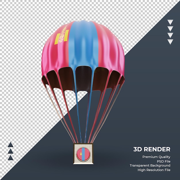 PSD 正面図をレンダリングする3dパラシュートモンゴルの旗