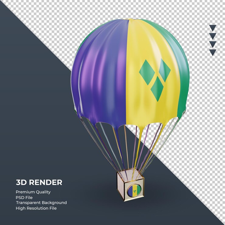 3d parachute St Vincent and the Grenadines flag rendering left view