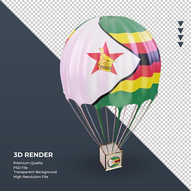 3d paracadute bandiera dello zimbabwe rendering vista a sinistra