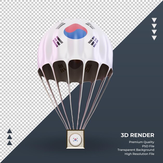 PSD 3d-parachute zuid-korea vlag rendering vooraanzicht