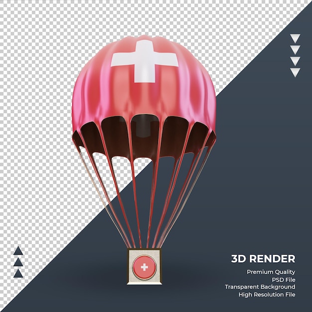 3d parachute zwitserland vlag rendering vooraanzicht