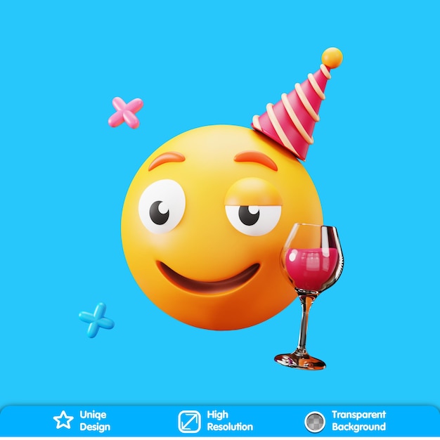 3d party emoji drunk with glass