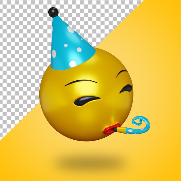 PSD 3d party emoji face with trumpet