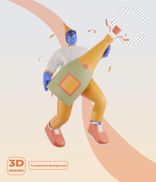 3d вечеринки празднуют с шампанским