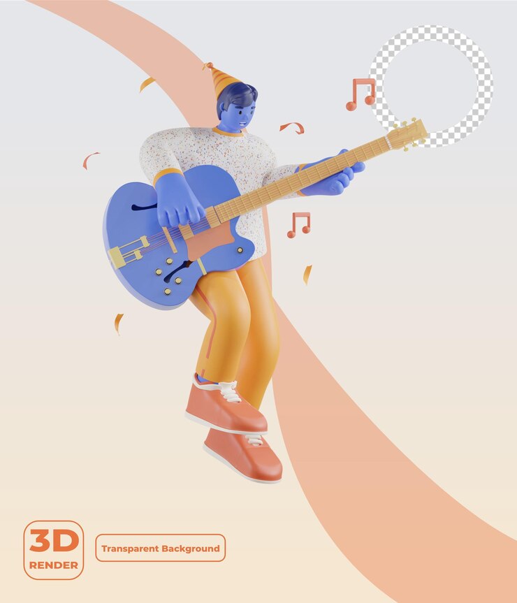PSD 3d вечеринка люди играют на гитаре