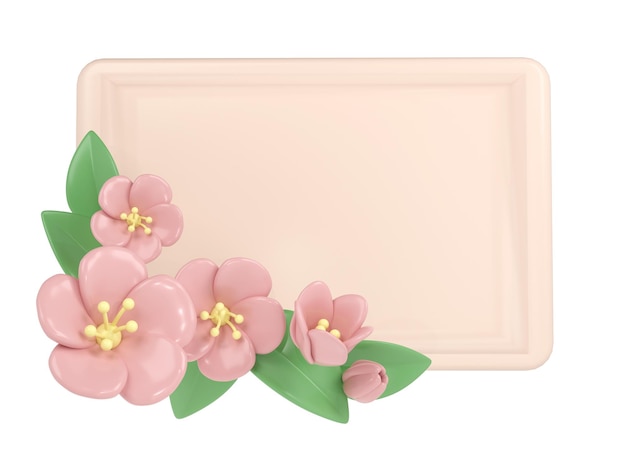 3d pastel roze hoek kersenbloemen met rechthoekig frame botanische lente bloemen clip art boeket