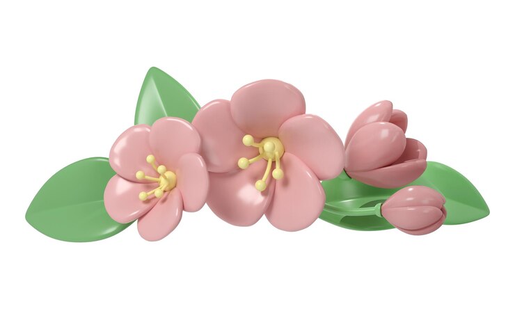 PSD 3d pastelowy różowy rozdzielacz kwiaty wiśni botaniczne aranżacja wiosenna bukiet kwiatowy clip art