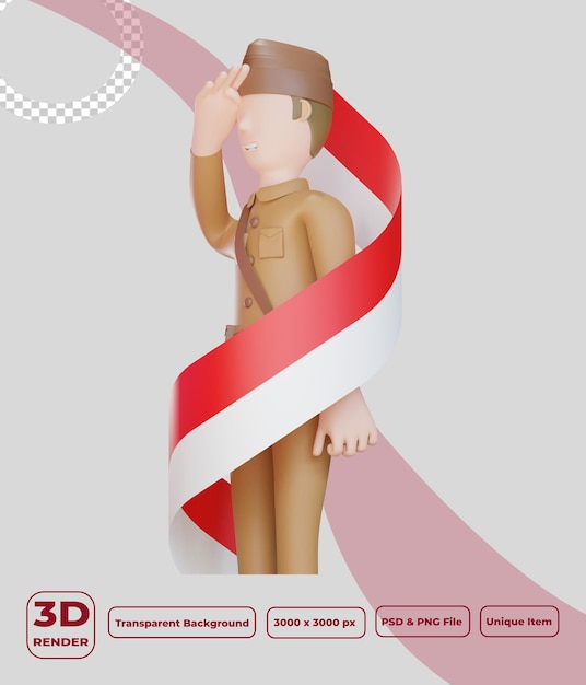 3d patriot karakter geef respect gebaar