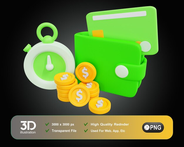 PSD Крайний срок оплаты 3d green finance 3d icon иллюстрации