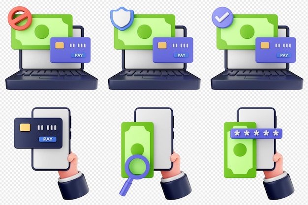 3d payment money icon set bundle