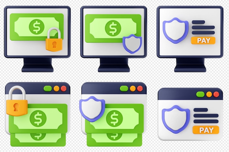 PSD 3d payment money protection security icon illustration set bundle