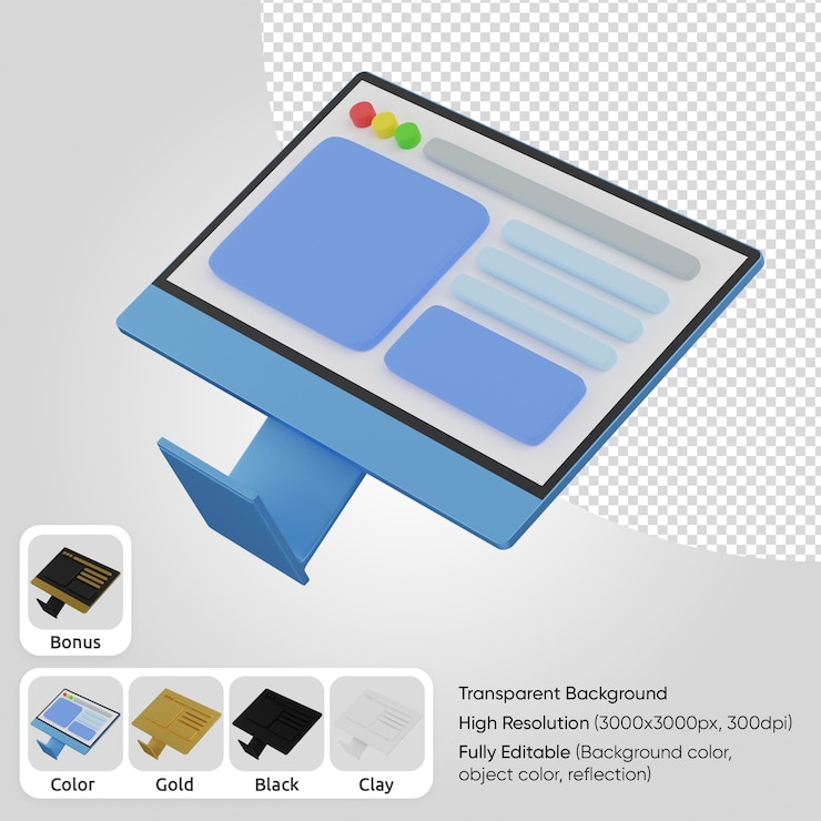 PSD 3d pc with web layout