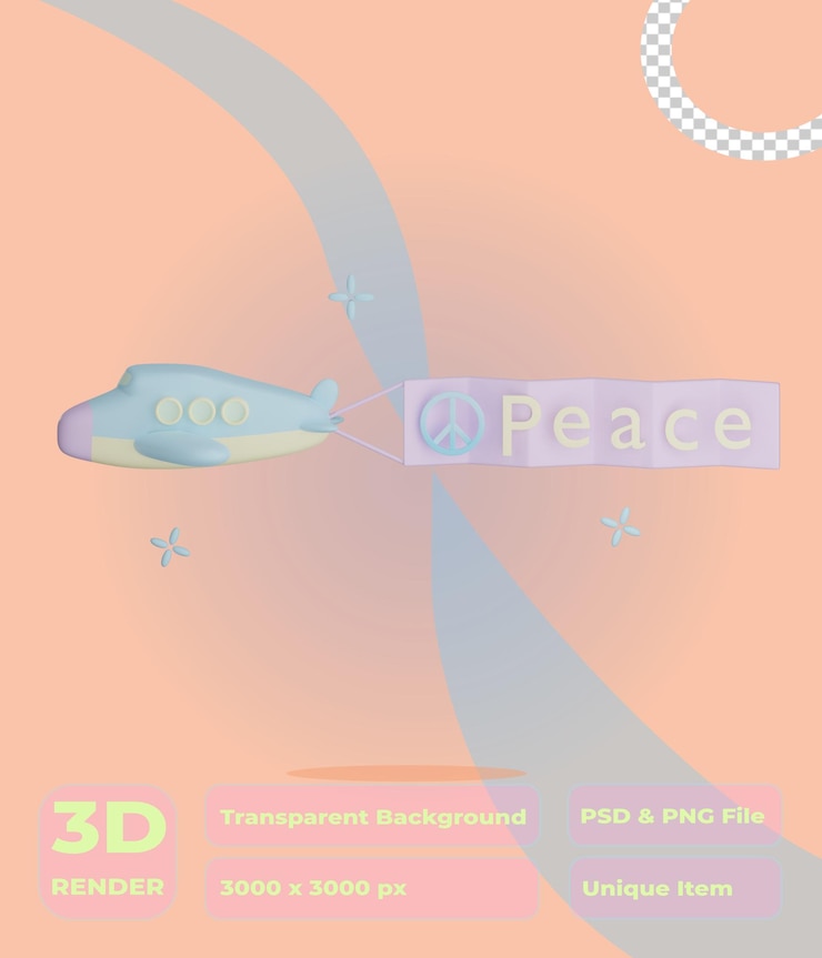 PSD 3d peace air plane illustration with transparent background