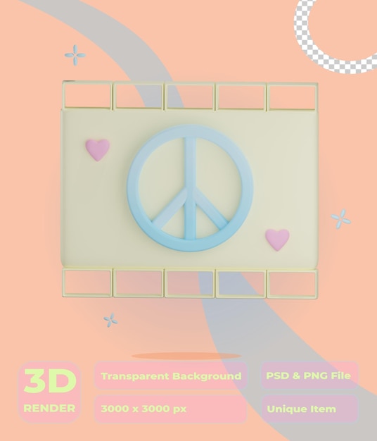 PSD 3d peace movie illustration with transparent background