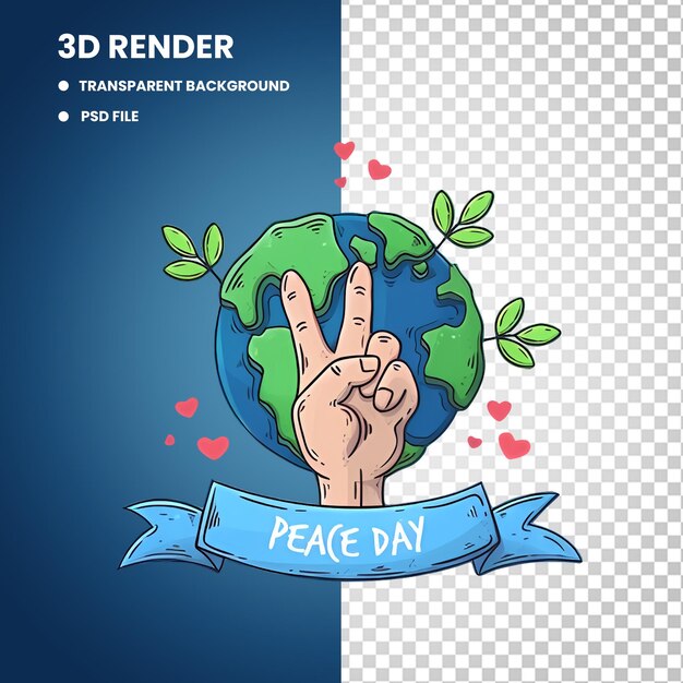 PSD 3d peace symbol and globe transparent psd file globe