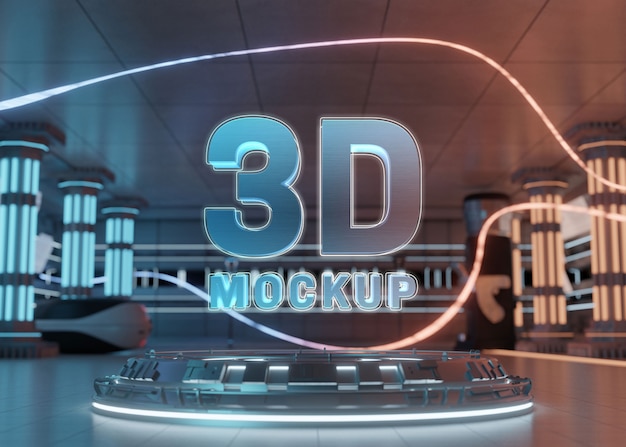 PSD 3d pedestal mock-up design with bright lights