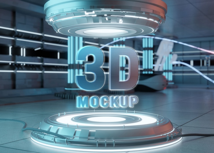 PSD 3d pedestal mock-up design with bright lights