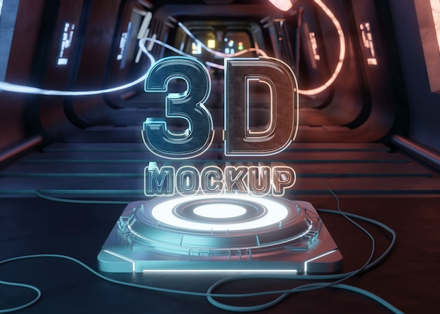 PSD 3d pedestal mock-up design with bright lights