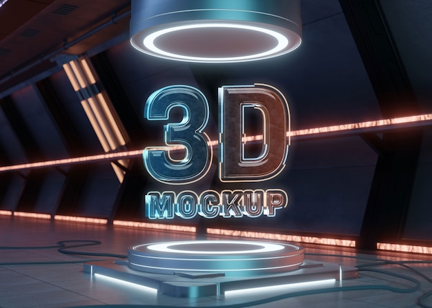 PSD 3d pedestal mock-up design with bright lights