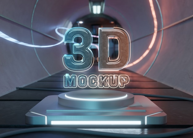 3d pedestal mock-up design with bright lights