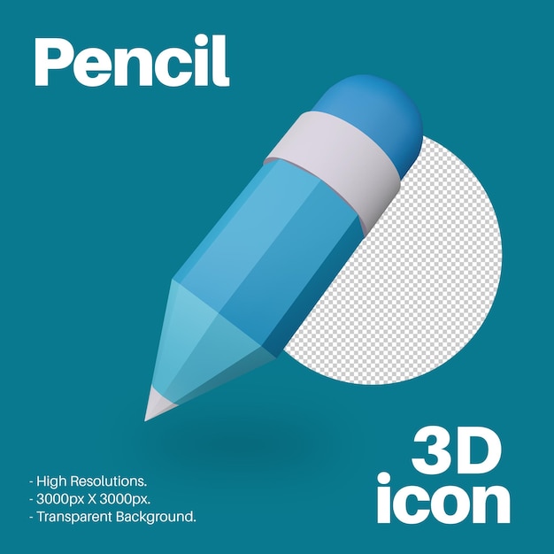 PSD icona della matita 3d oggetto isolato con rendering e risoluzione di alta qualità