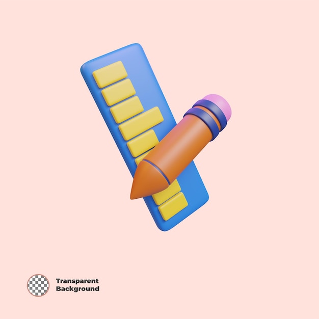 PSD 3d pencil and ruler icon render