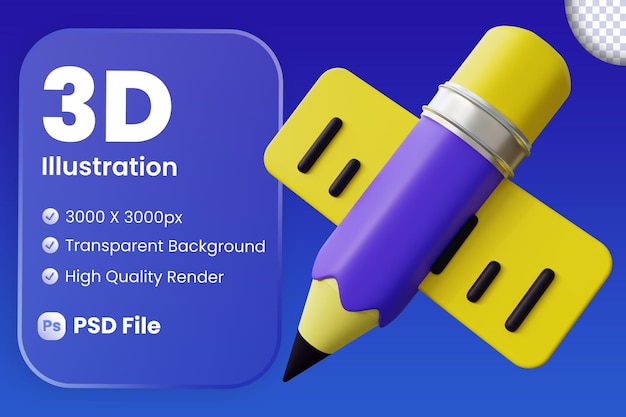 PSD 3d pencil and ruler illustration