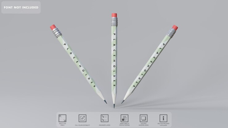 PSD 3d pencils mockup rendering isolated