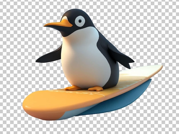 PSD 3d penguin sliding off snow hill cartoon