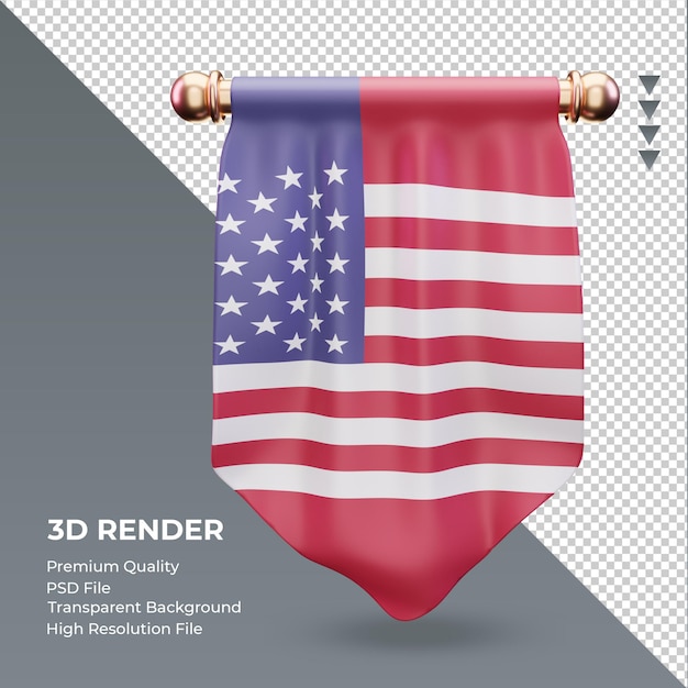 PSD 3d pennant america bandiera rendering vista frontale