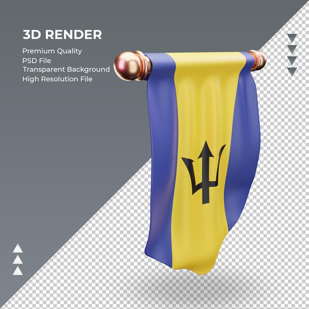 3d pennant barbados flag rendering left view