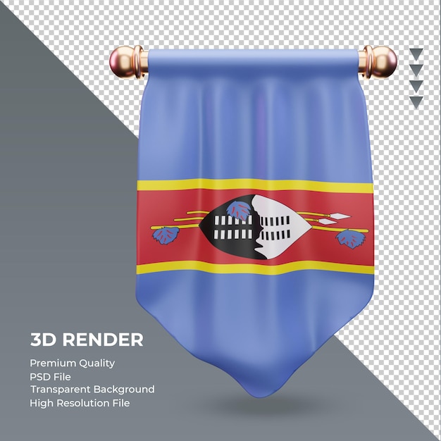 PSD 3d pennant eswatini bandiera rendering vista frontale