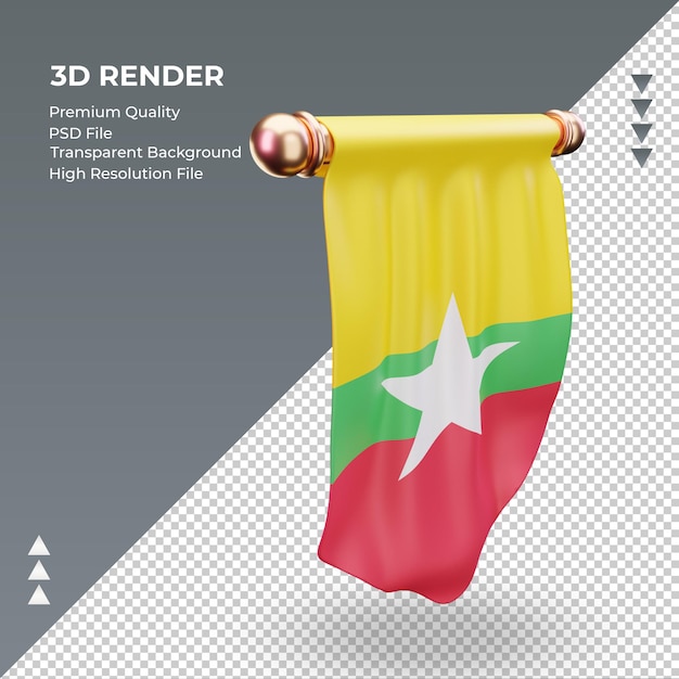 PSD 3d pennant myanmar bandiera rendering vista a sinistra