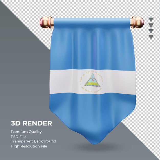 3d pennant nicaragua bandiera rendering vista frontale