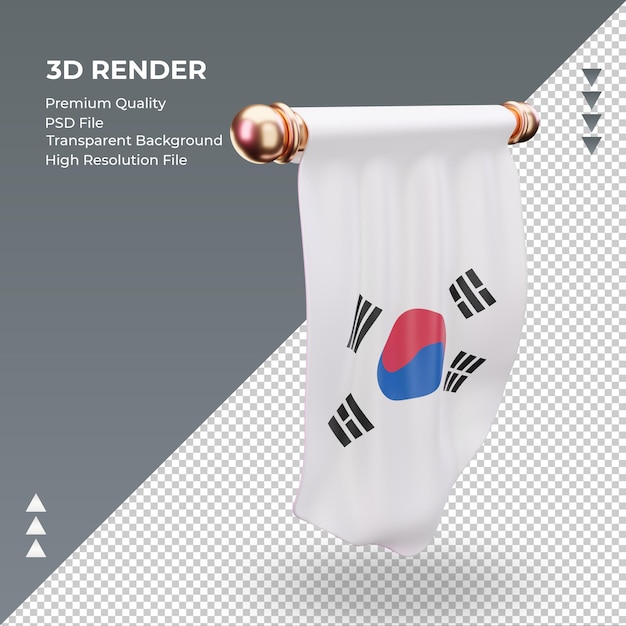 3d pennant bandiera della corea del sud rendering vista a sinistra