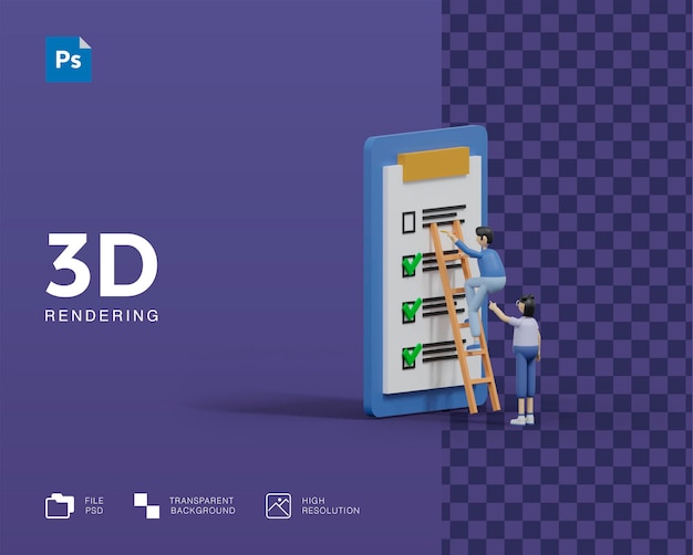 3d люди проверяют гигантский контрольный список