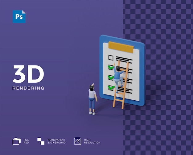 PSD 거대한 체크리스트를 확인하는 3d 사람