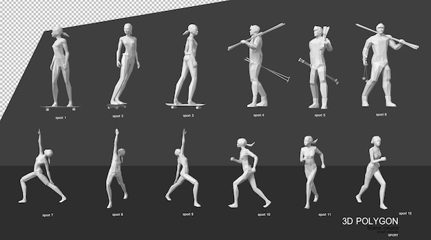 PSD 3d people exercising in different poses