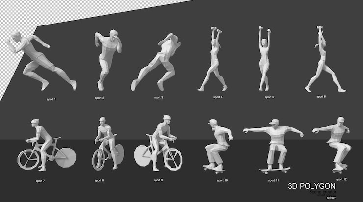 PSD さまざまなポーズで運動する3dの人々