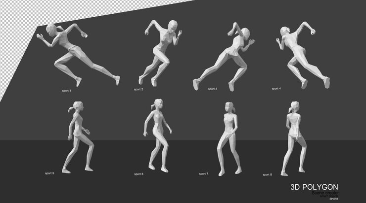 PSD さまざまなポーズで運動する3dの人々