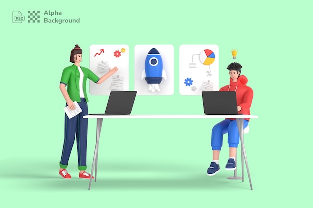 3d people starting a business project working together 3d illustration