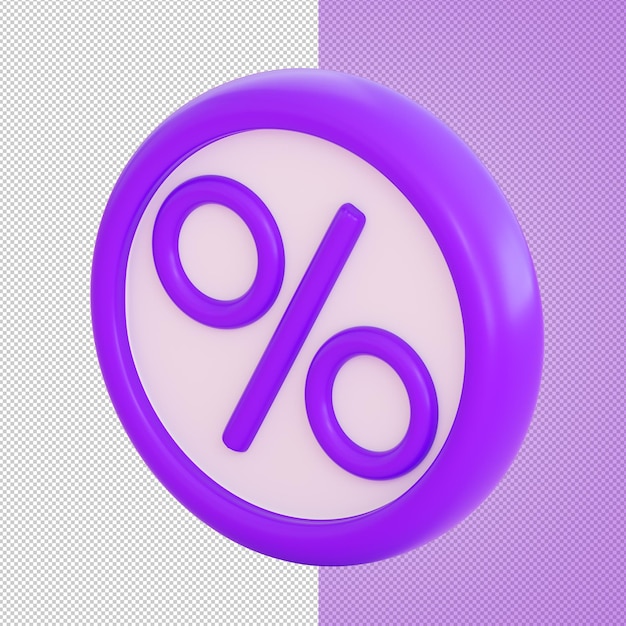 Segno di percentuale 3d sulla moneta viola. sconto, promozione, vendita, concetto del black friday.