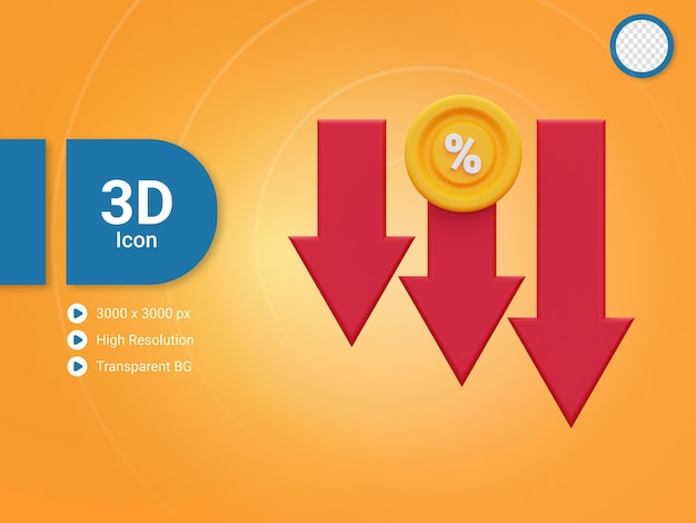 PSD 3d percentage decrease icon