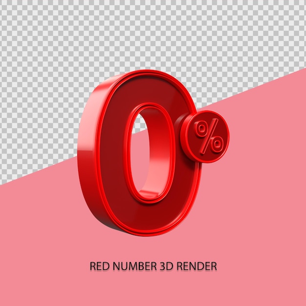 Numero percentuale 3d 0 colore rosso per elemento vendita venerdì nero, elemento sconto