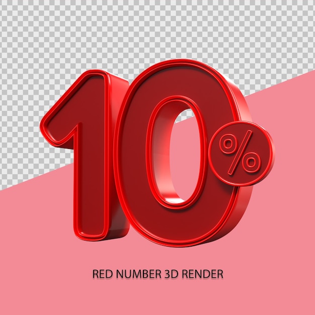 Numero percentuale 3d 10 colore rosso per elemento di vendita del venerdì nero, elemento di sconto