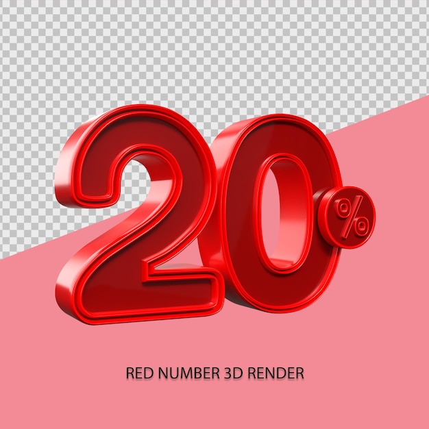 3d процент номер 20 красного цвета для элемента распродажи в черную пятницу, элемент скидки