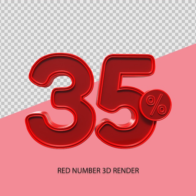 3d percentage number 35 red color for black friday sale element, discount element