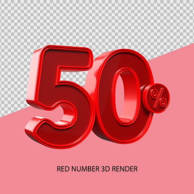 3d percentage number 50 red color for black friday sale element, discount element