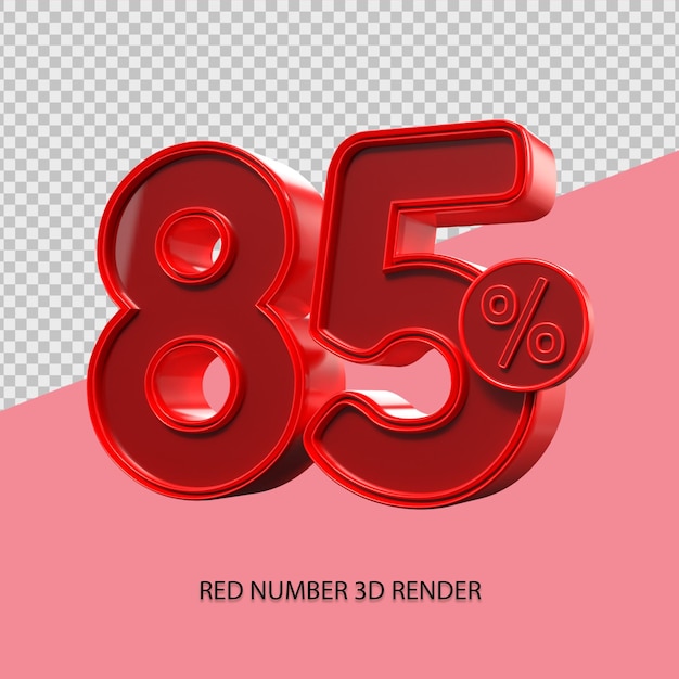 3D percentage number 85 red color for black friday sale element, discount element